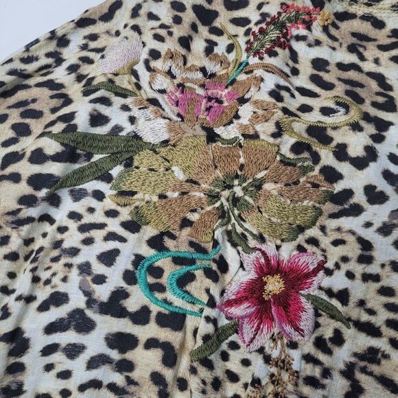 $295 JOHNNY WAS NEW LEOPARD EMBROIDERED FLORAL POPOVER DRESS COVER UP MEDIUM NWT - Picture 13 of 14
